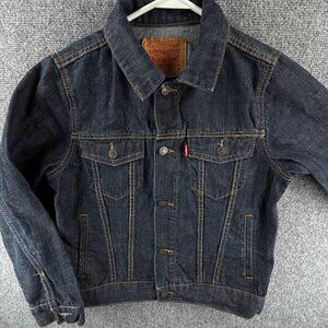 Levis Denim Jacket Boys Size Medium Blue Dark Wash Metal Buttons Classic Cotton
